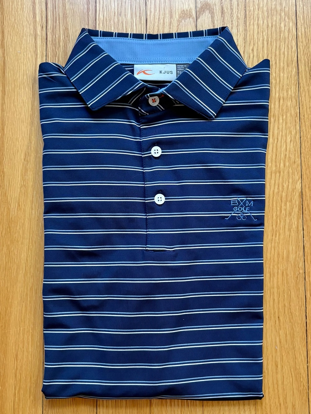 KJUS Mens Short Sleeve Performance Polo Large Blue White Stripes Blue Mound